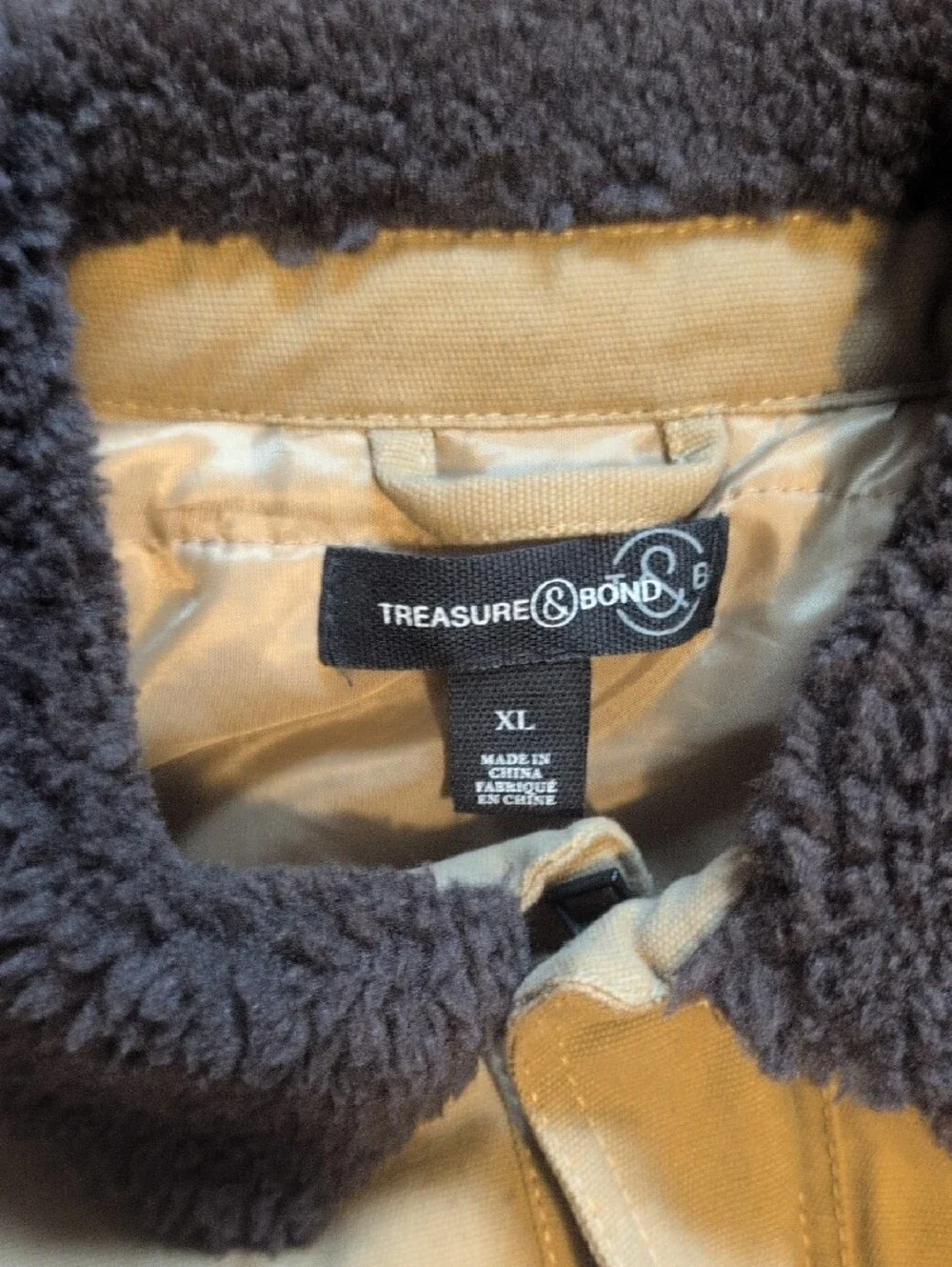 Treasure & Bond Tan Field Jacket with Dark Brown Sherpa Collar